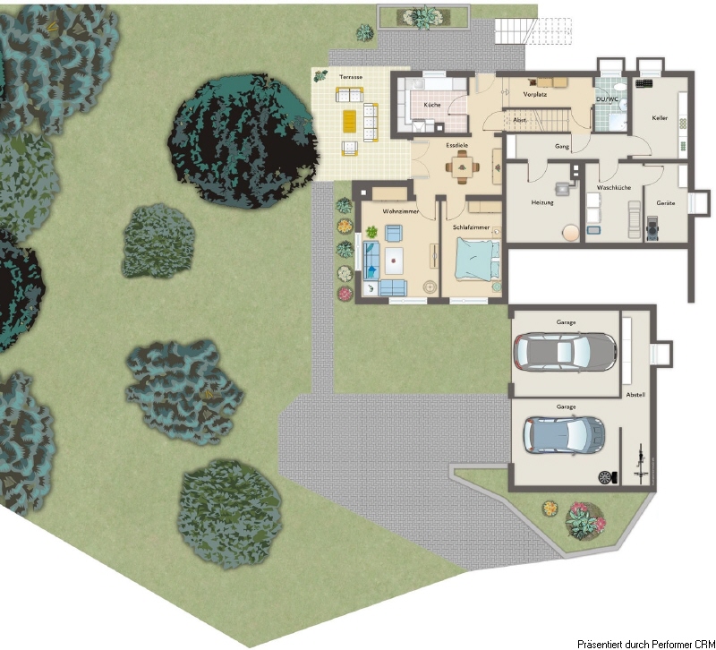 Grundriss Hanggeschoss mit Garten