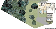 Grundriss Hanggeschoss mit Garten und Wald